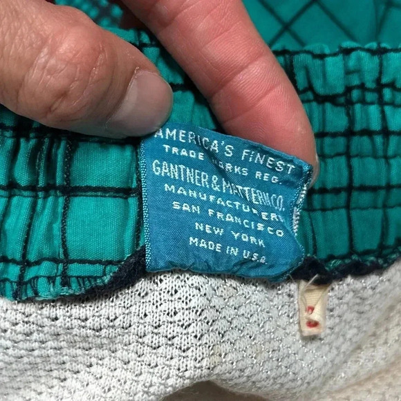 Vintage 60s 70s Gantner Wikies Check Green Cotton USA Made Swim Trunks Mens 34 - Picture 11 of 13